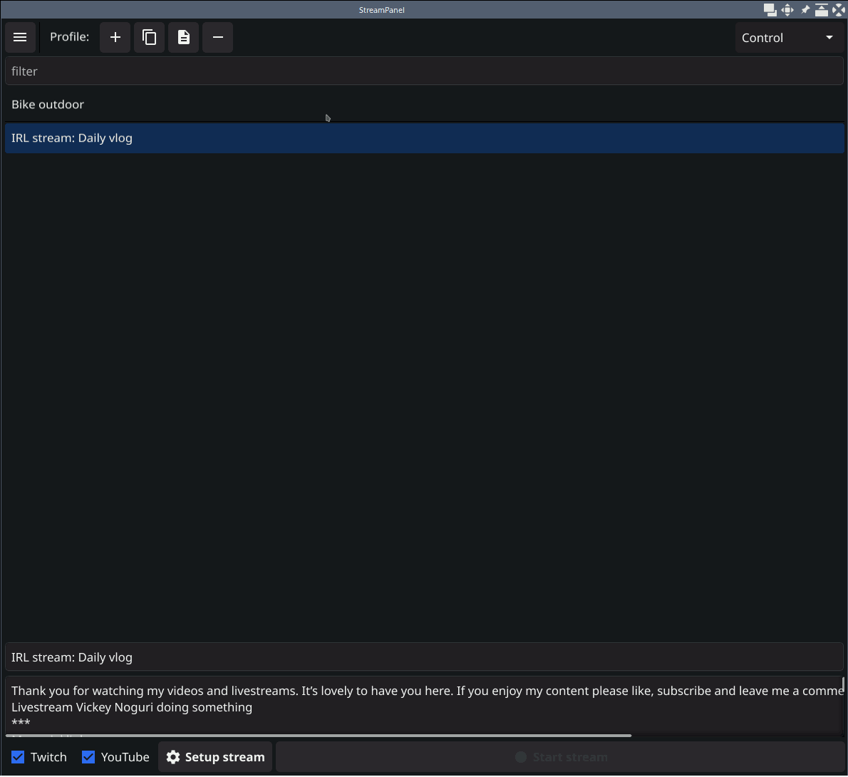 StreamPanel screenshot